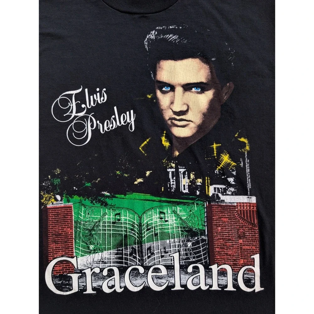 Vintage Elvis Presley Graceland Shirt Mens Large Black 90s Single Stitch‎